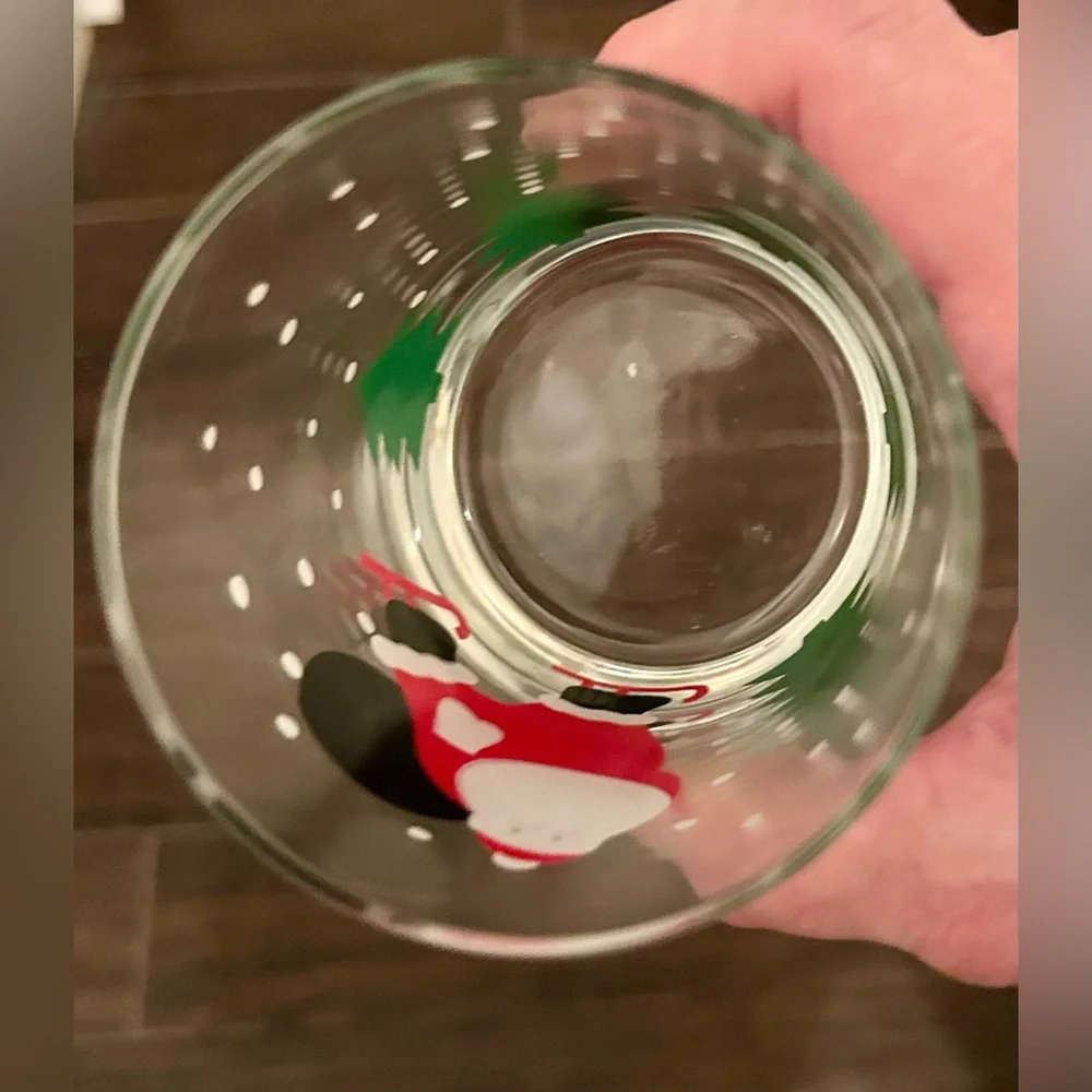 8 Crate & Barrel vintage skating Santa lowball glasses. 12oz